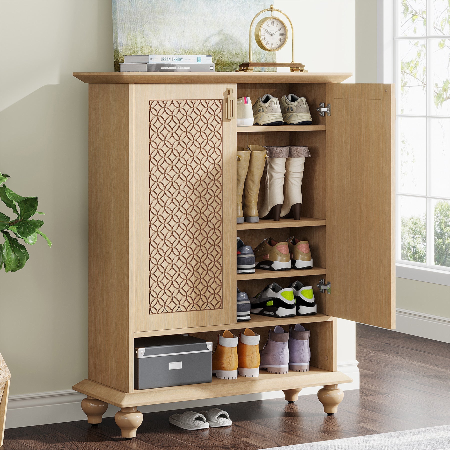 Farmhouse Shoe Cabinet, 6-Tier Shoe Storage Organizer with Shelves & Doors