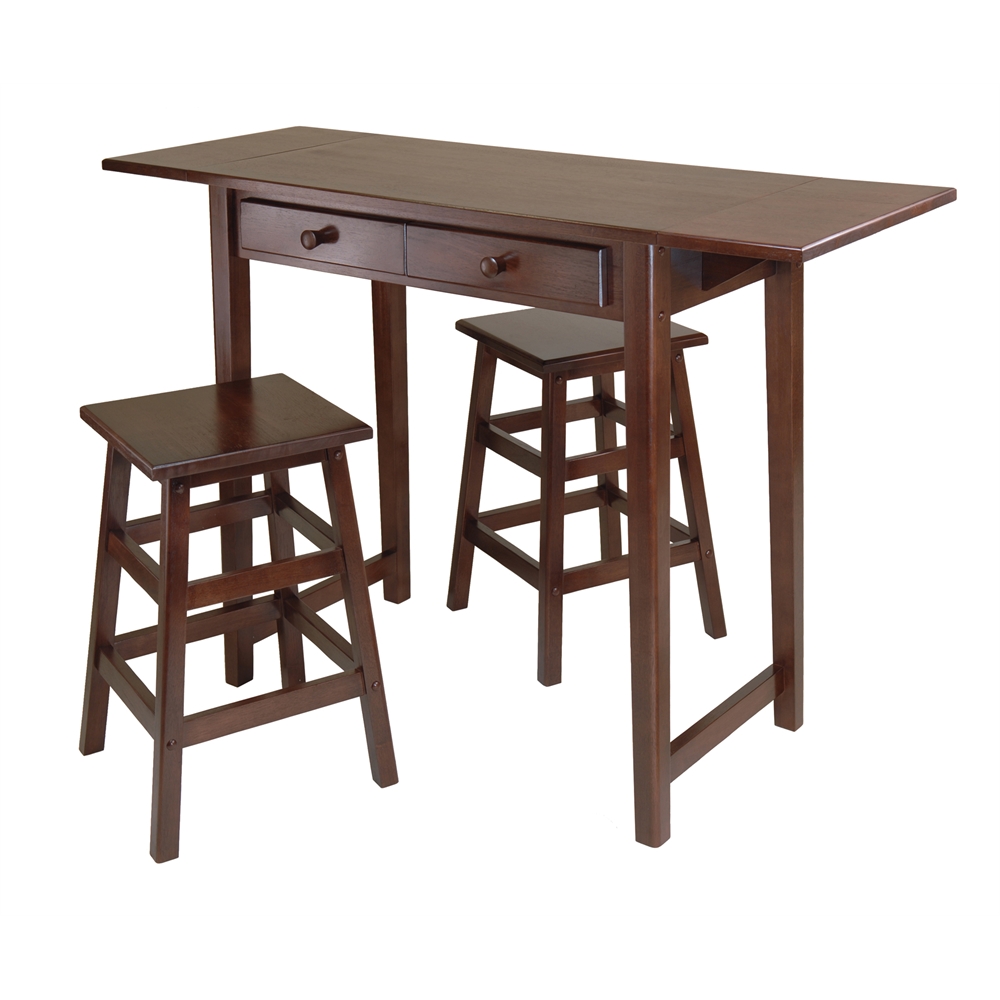 Winsome Wood Mercer 3-Pc Set， Drop Leaf Island and 2 Stools， Cappuccino Finish