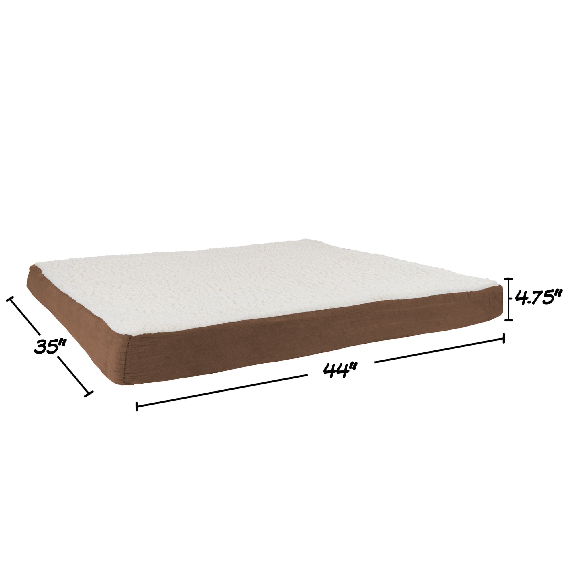Orthopedic Dog Bed – 2-Layer Memory Foam Dog Bed with Machine Washable Sherpa Top Cover – 44x35 Dog Bed for Large Dogs up to 100lb by Petmaker (Brown)