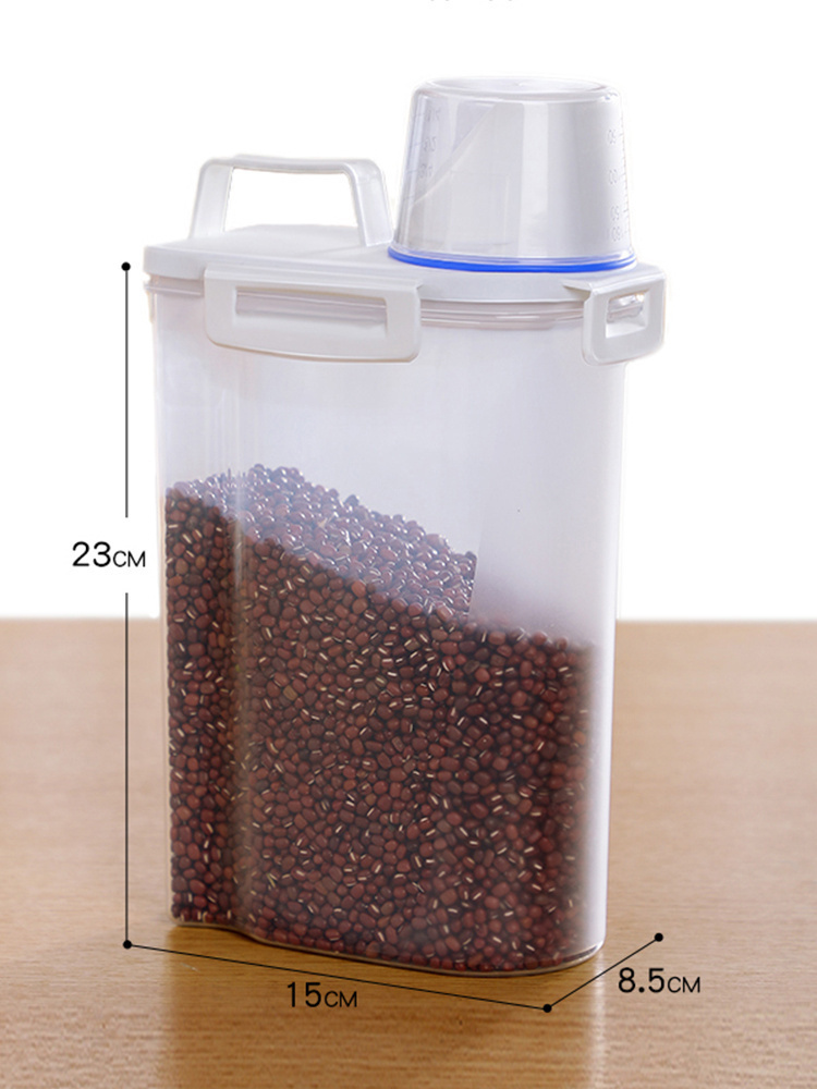 Storage container with measuring cup