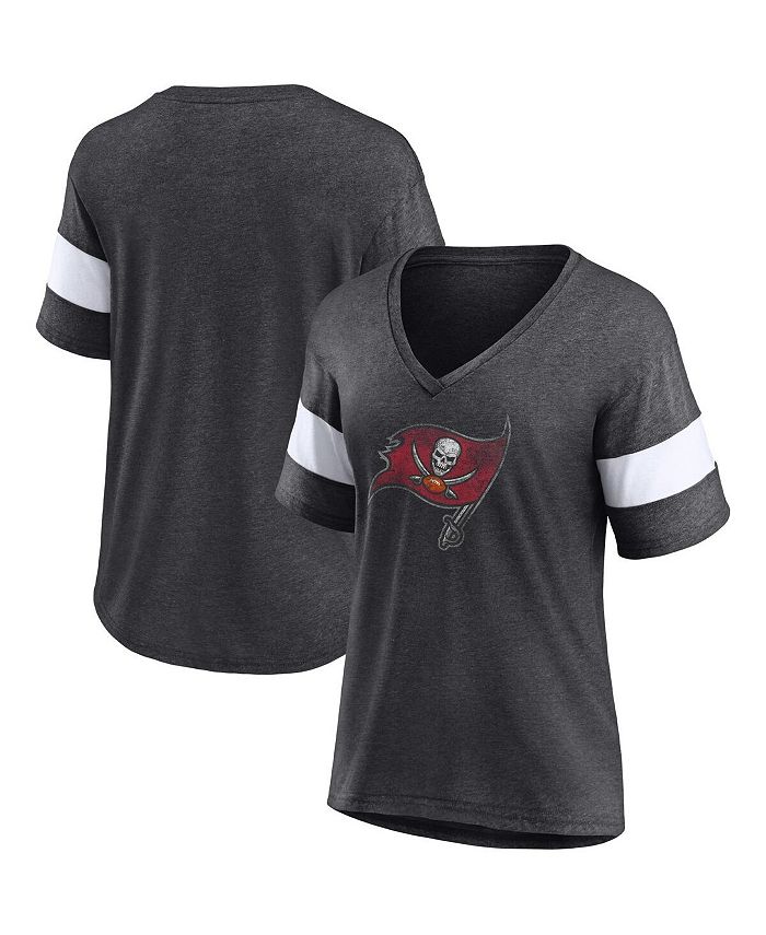 Women's Branded Heathered Charcoal, White Tampa Bay Buccaneers Distressed Team Tri-Blend V-Neck T-shirt