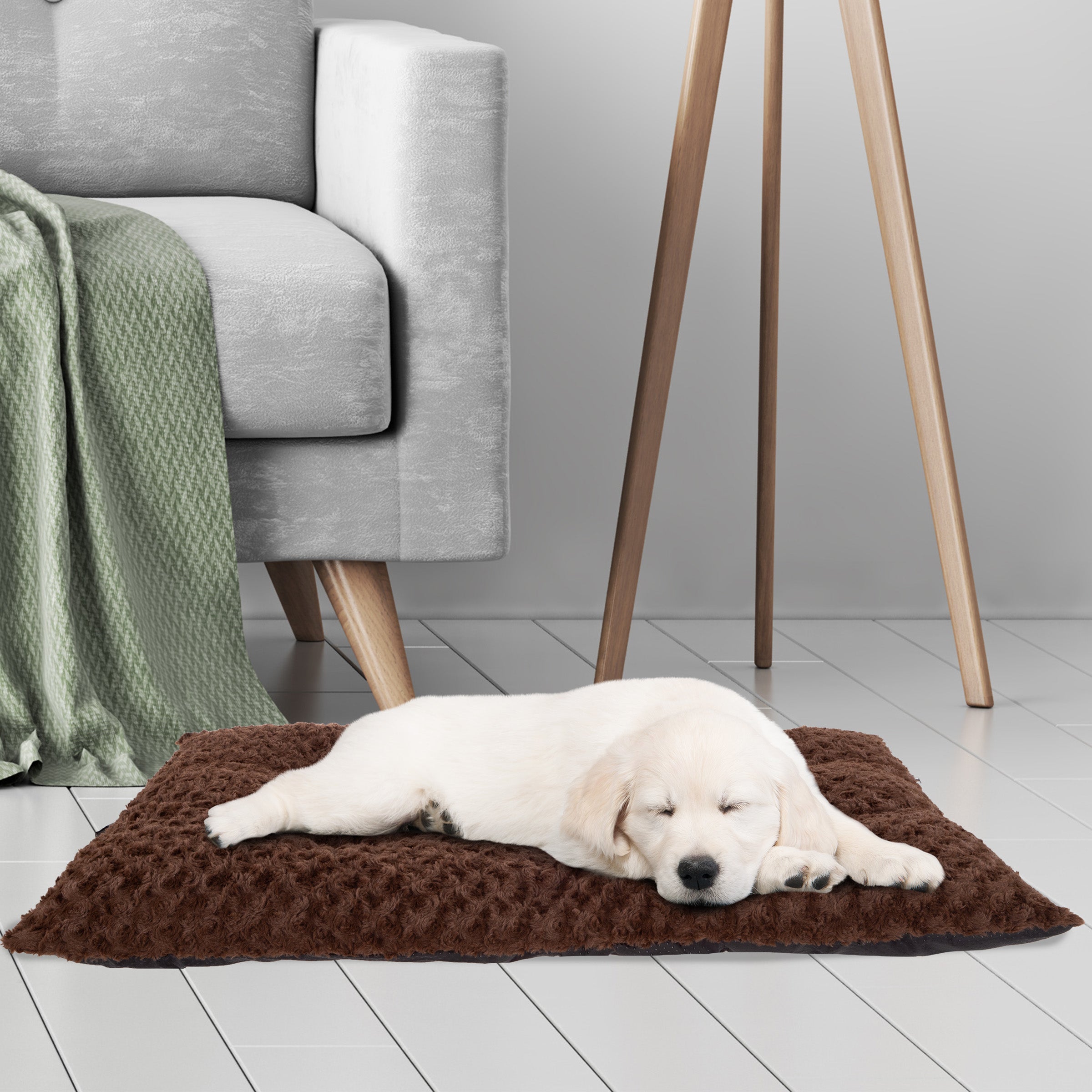 Pet Bed – 32x19 Dog Pillow and Crate Pad with Faux Fur Sleep Surface and Non-Slip Bottom – Machine Washable Dog Bed by PETMAKER (Brown)