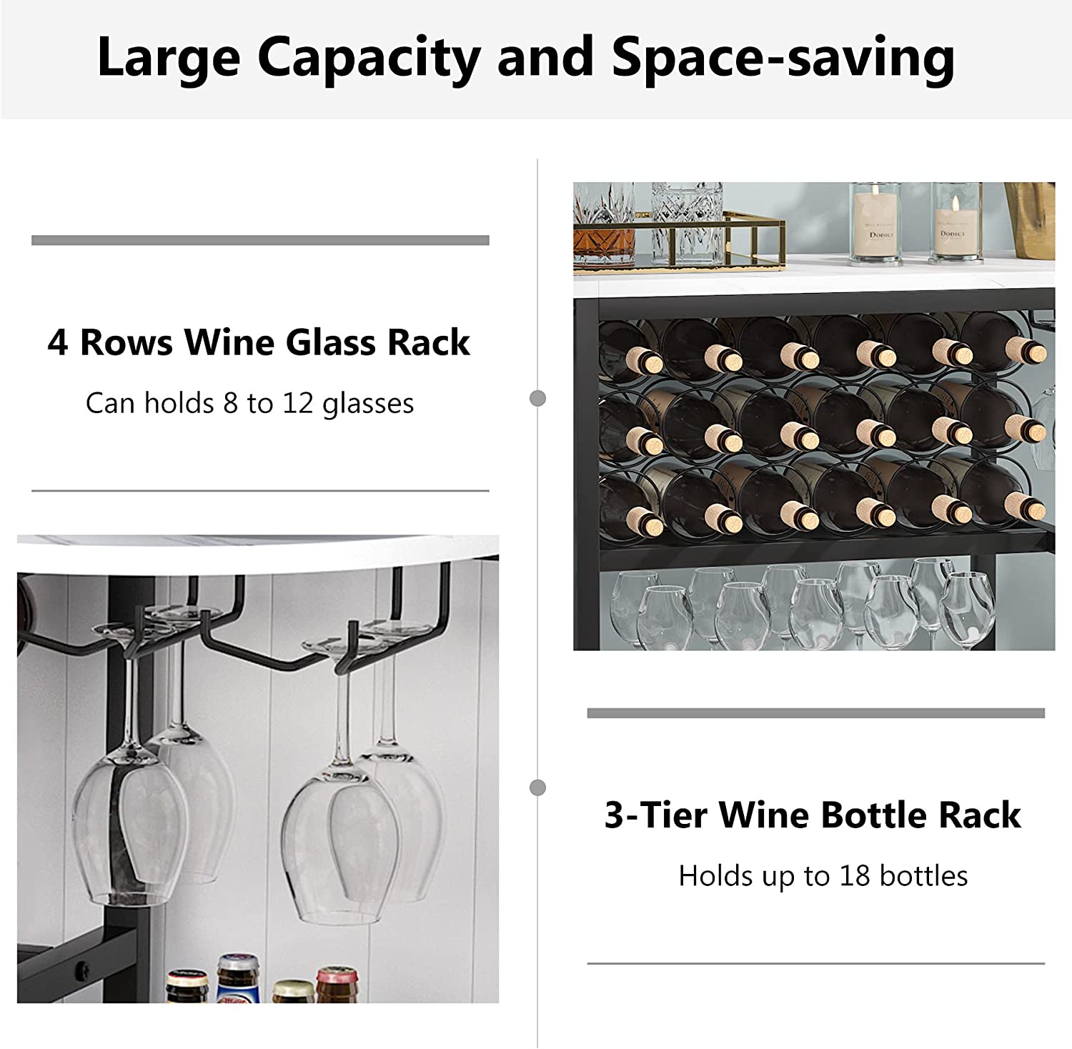 47 Inch Wine Rack, Freestanding Wine Bar Cabinet with Storage Shelves