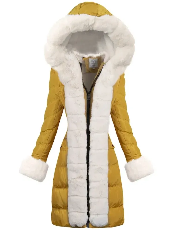Faux Fur Hooded yellow Down Coat