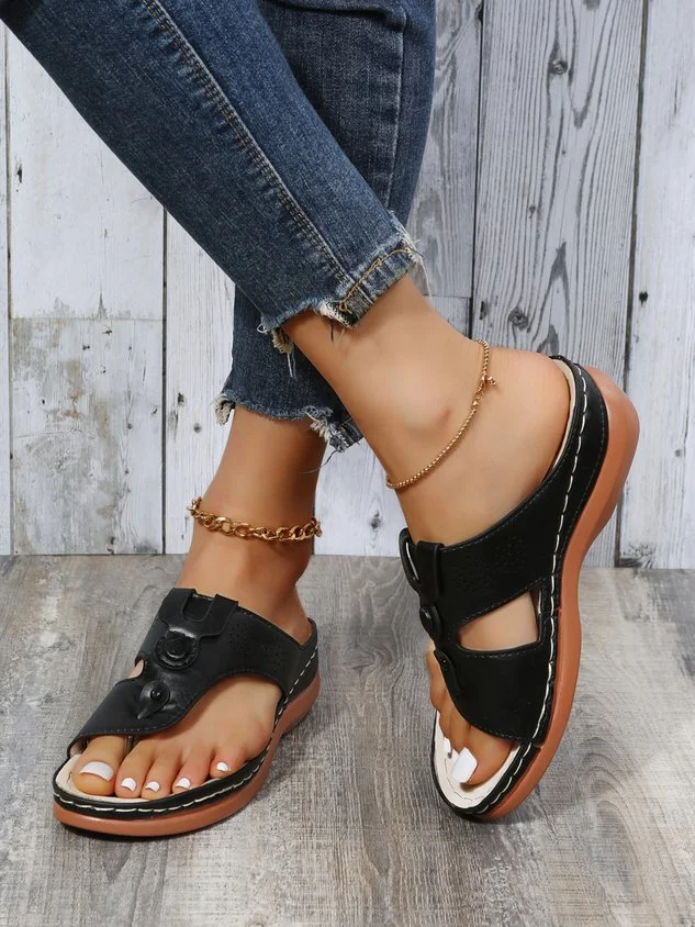 Cutout Casual Thong Wedge Slippers