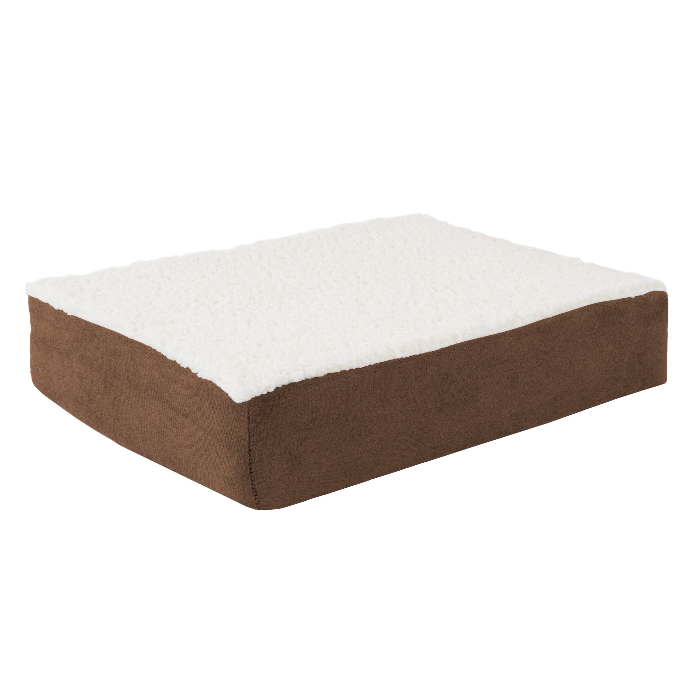 Dog Bed Orthopedic Sherpa Top Pet Bed with Memory Foam and Removable Cover 20x15x4 Brown