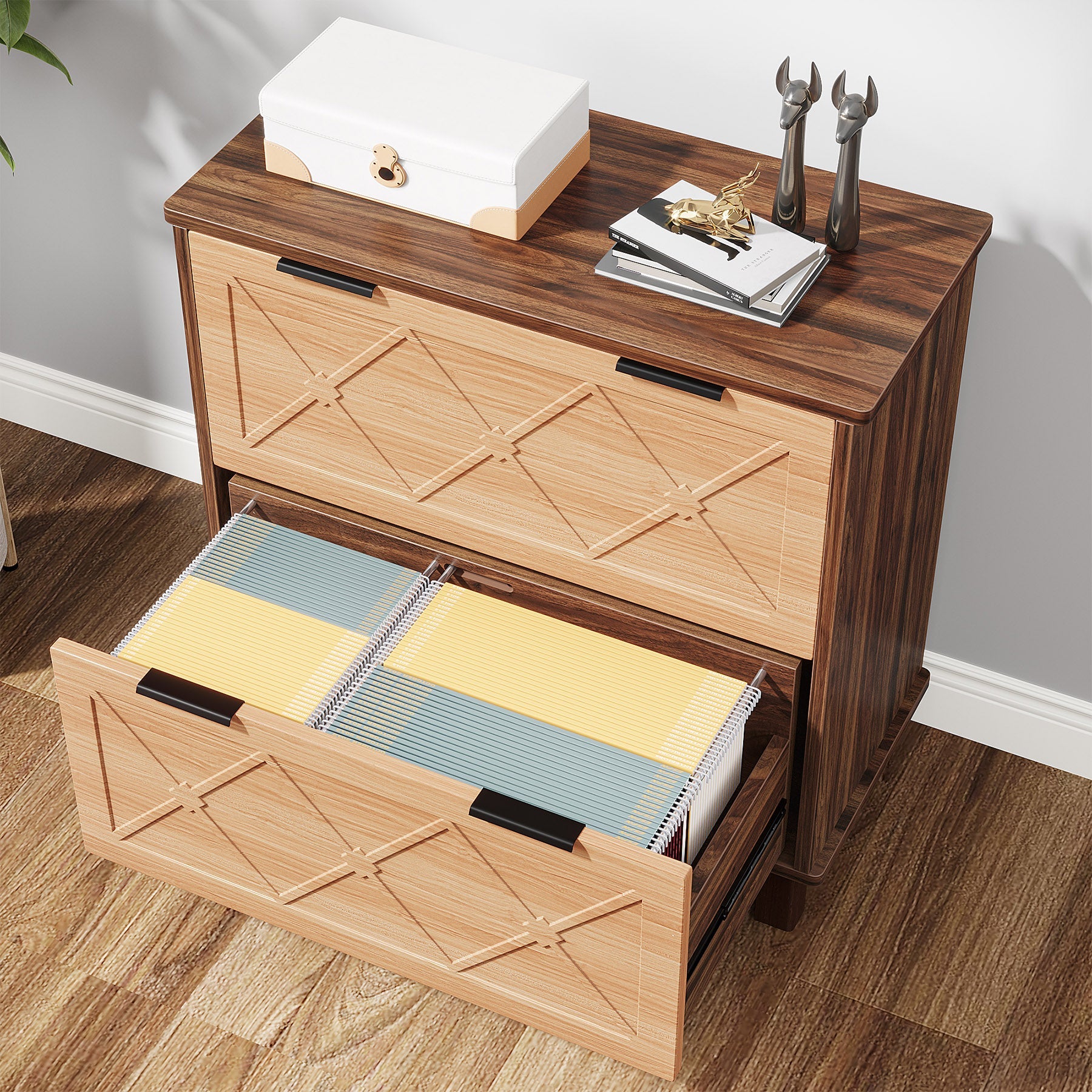 2-Drawer File Cabinet, Wood Storage Cabinet Printer Stand for Home Office