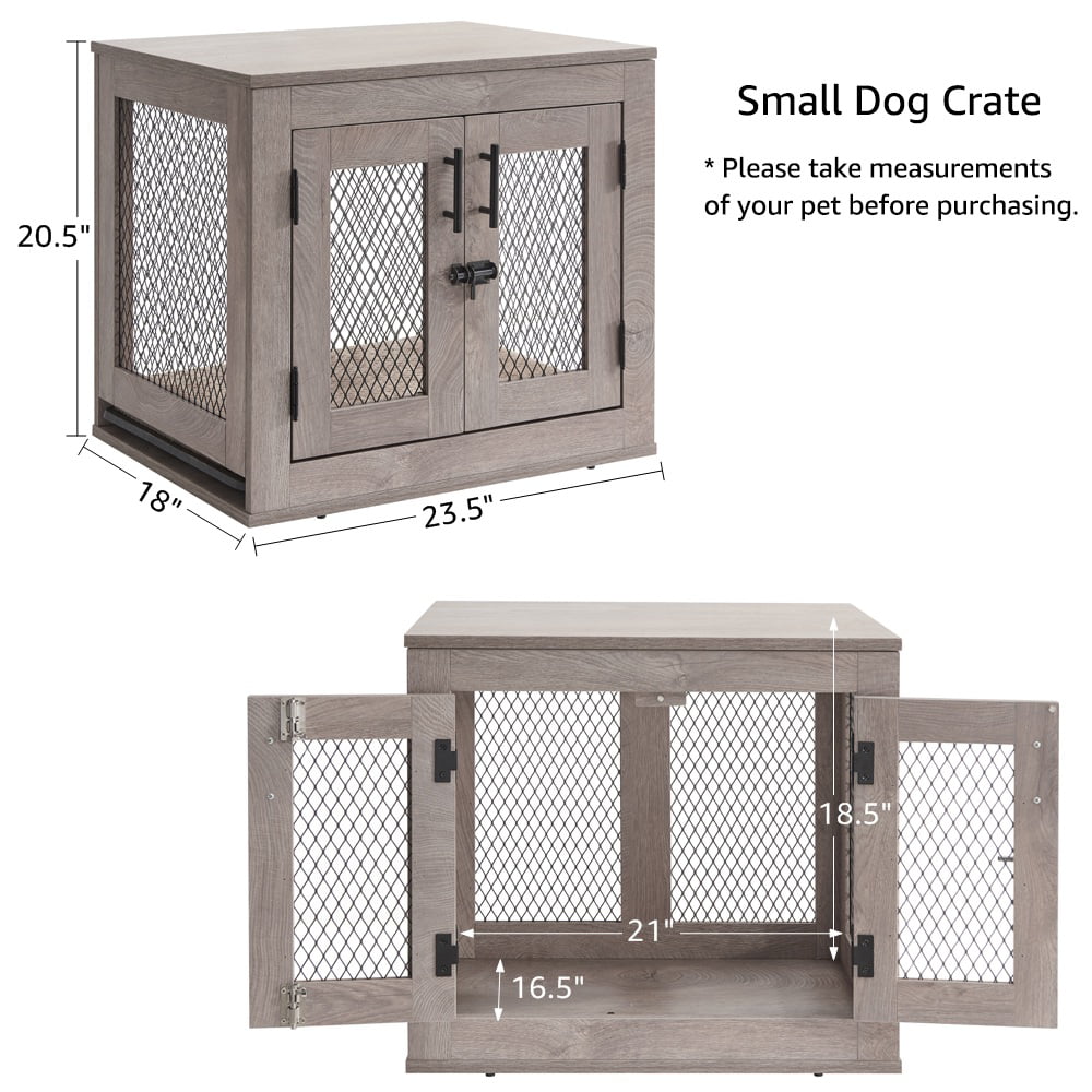 Unipaws Furniture Style Dog Crate with Tray，Wooden Dog Kennel Mesh Dog House Small Size