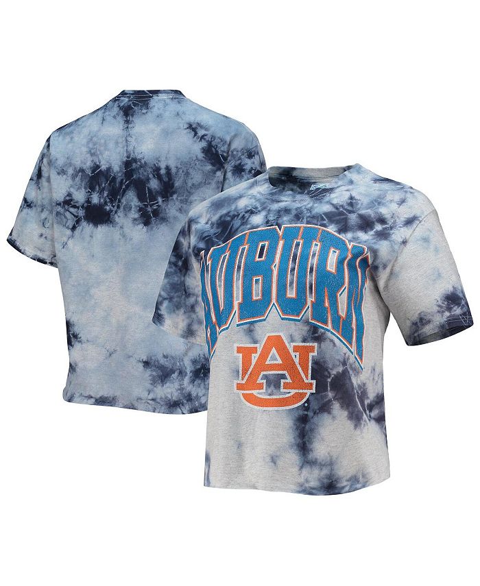 Women's '47 White, Navy Auburn Tigers Vintage-Inspired Tubular Tie-Dye Crop T-shirt