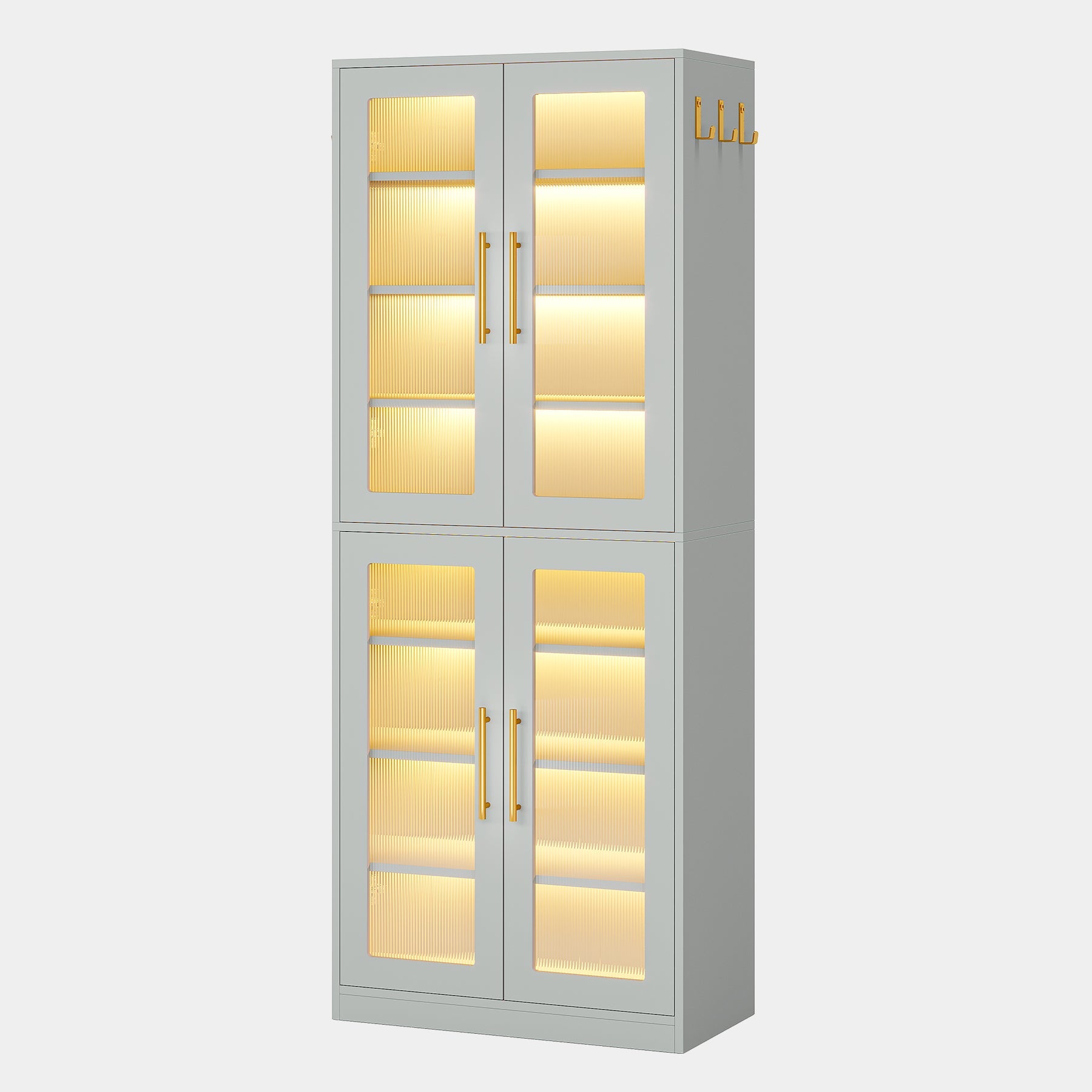 67-inch Bookcase, 8-Tier Bookshelf with Acrylic Doors and LED Light