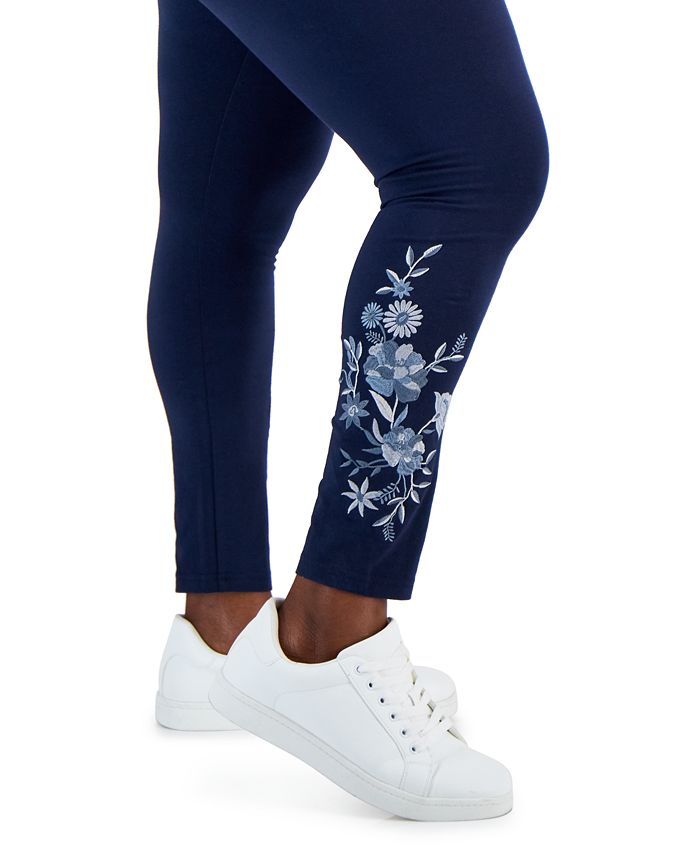 Plus Size High-Rise Embroidery Leggings， Created for Macy's