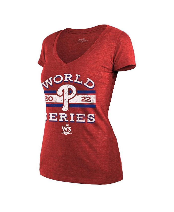Women's Threads Red Philadelphia Phillies 2022 World Series Modest V-Neck T-shirt