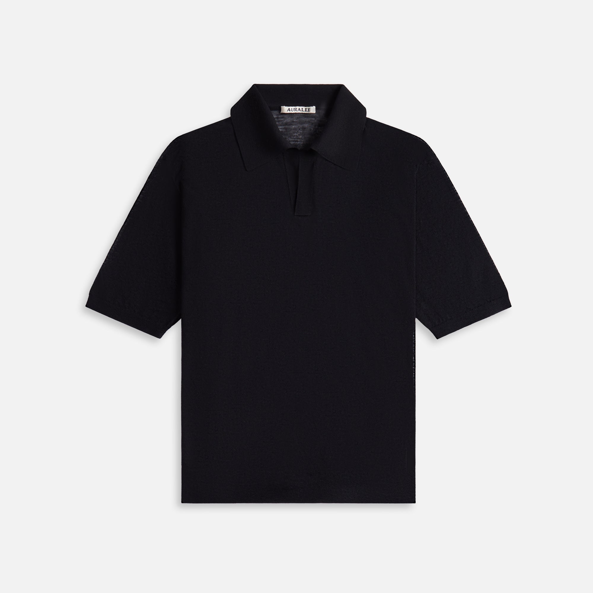 Auralee Hard Twist High Gauge Wool Silk Knit Skipper Polo - Black