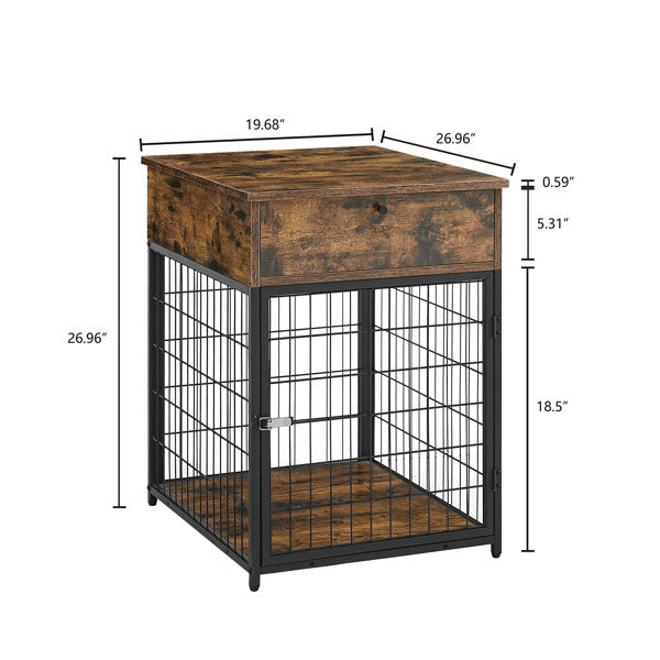 LANTRO JS Furniture Dog Crates for small dogs Wooden Dog Kennel Dog Crate End Table， Nightstand(Rustic Brown， 19.69''W*22.83''D*26.97''H)