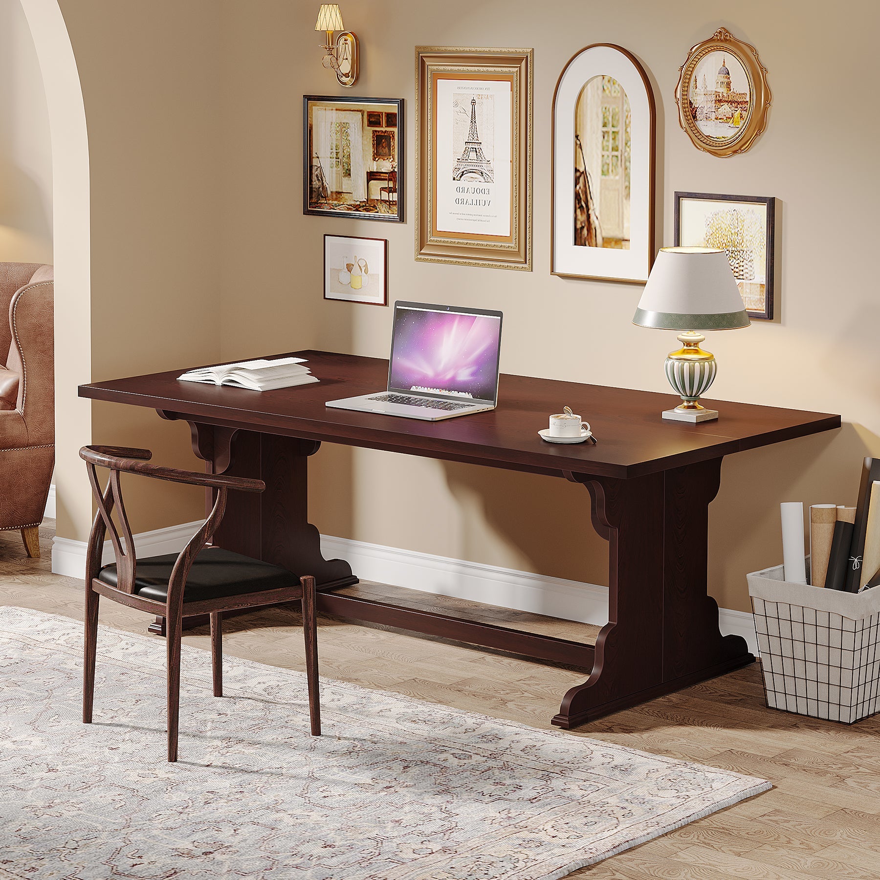 Wood Computer Desk, 63-inch Executive Desk Writing Table