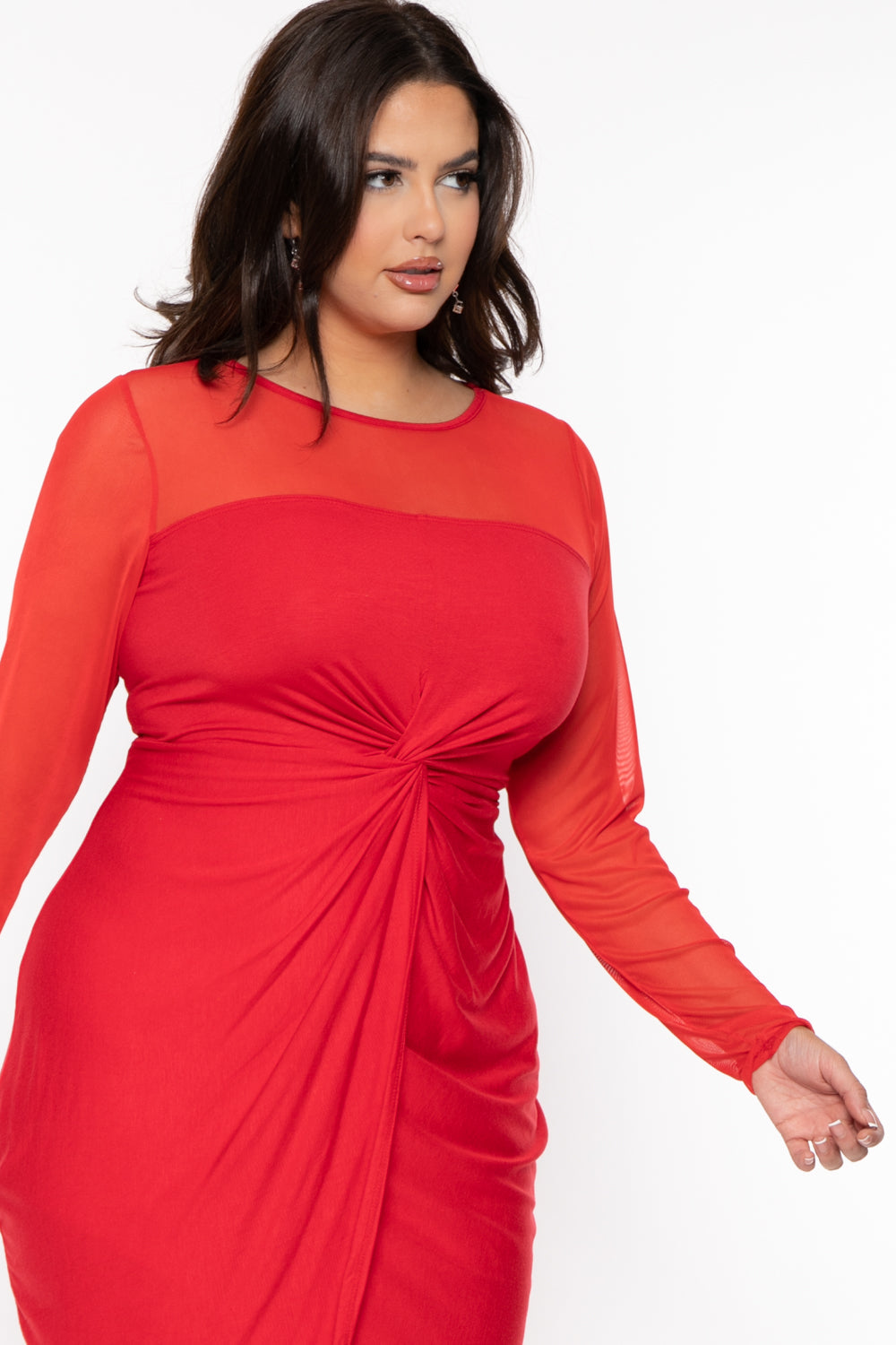 Plus Size Gelisa Front Twist Dress- Red