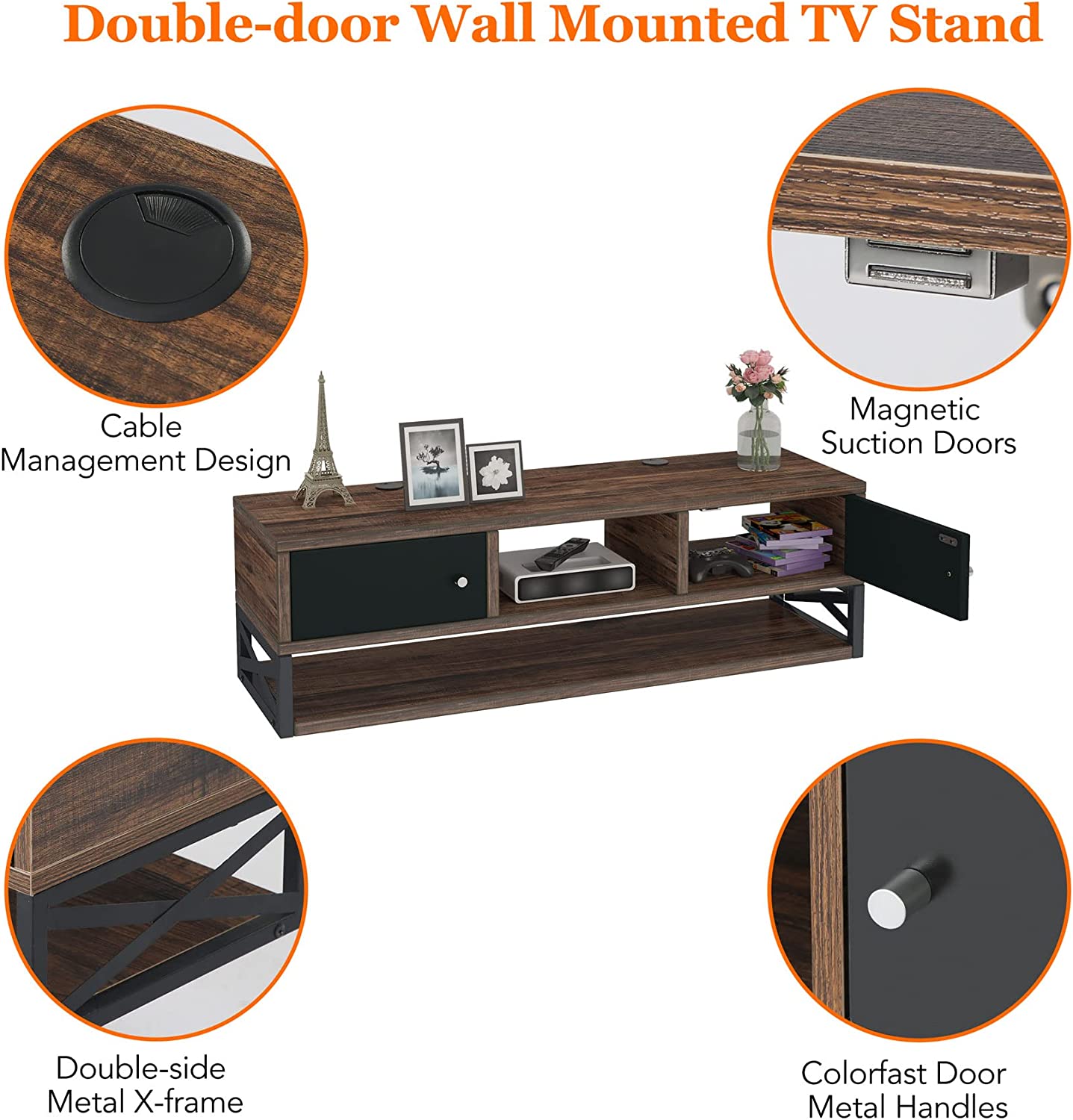 Floating TV Stand, 3-Tier Entertainment Center Media Console Shelf