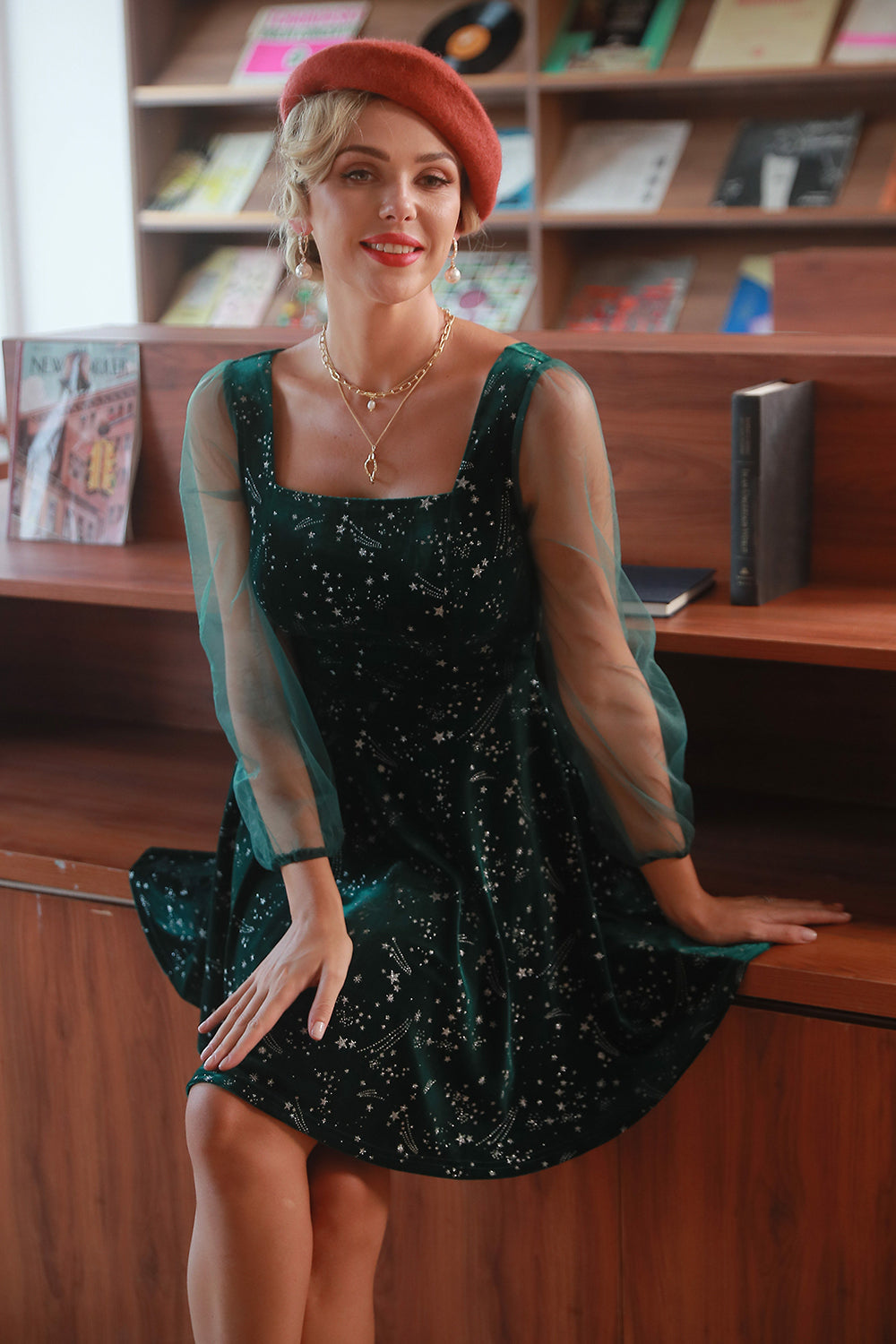 Vintage Dark Green Velvet Cocktail Party Dress