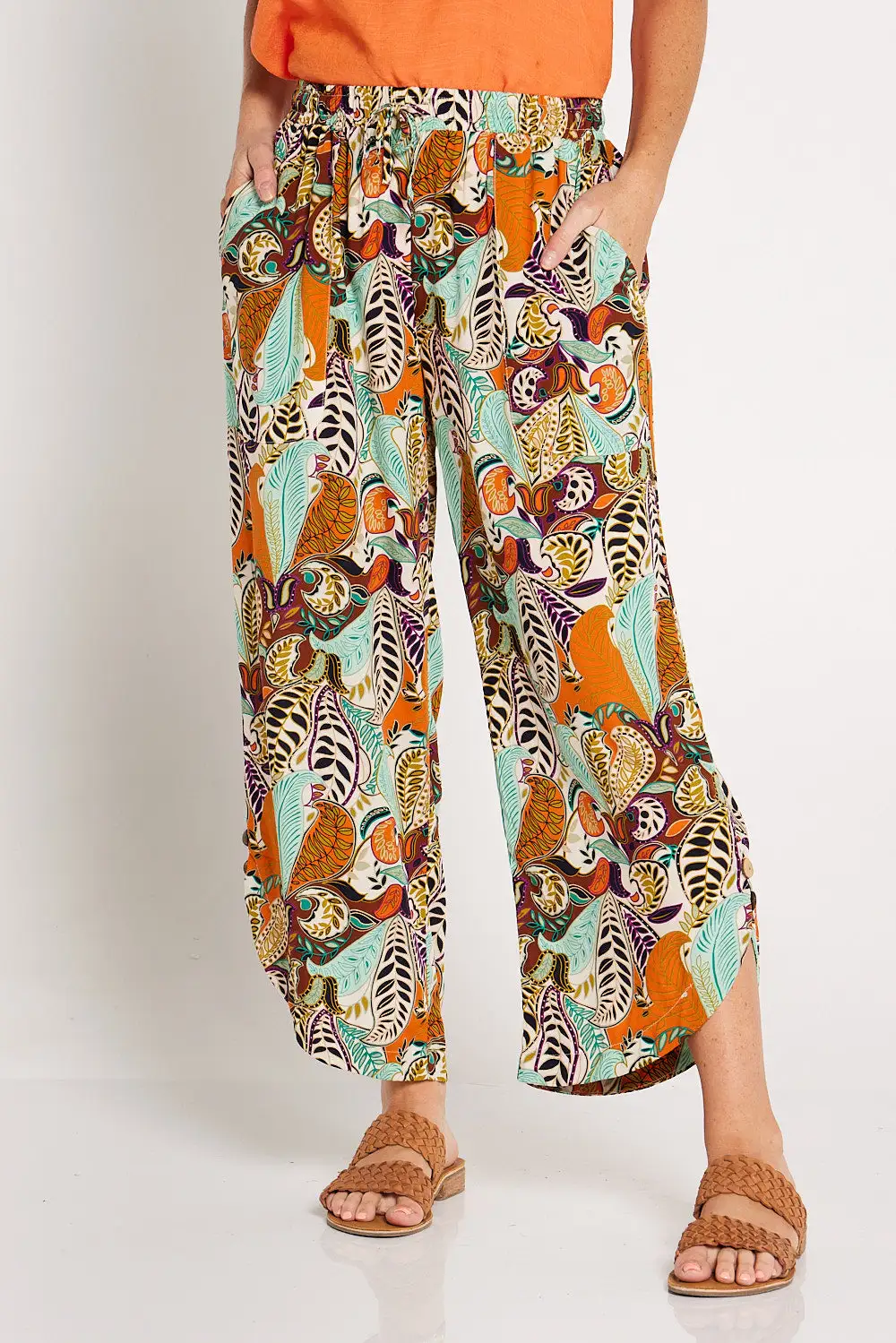 Cartia Pants - Orange/Mint Paisley