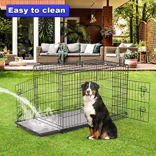 BestPet Dog Crates for Large Dogs Folding Mental with Double-Door，Divider Panel， Removable Tray and Handle (24