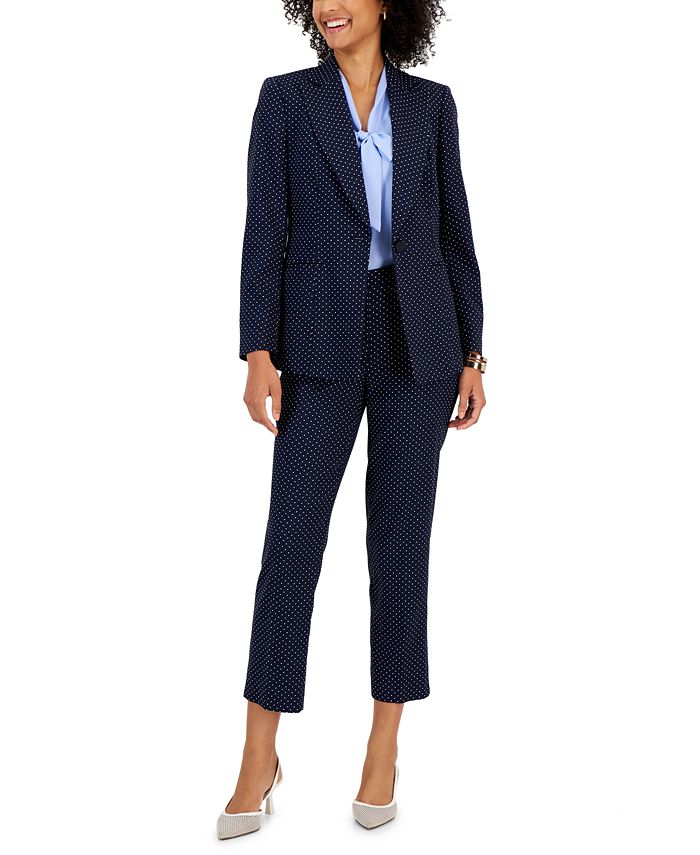 Women's Stretch-Jacquard Polka-Dot Straight-Leg Cropped Pants