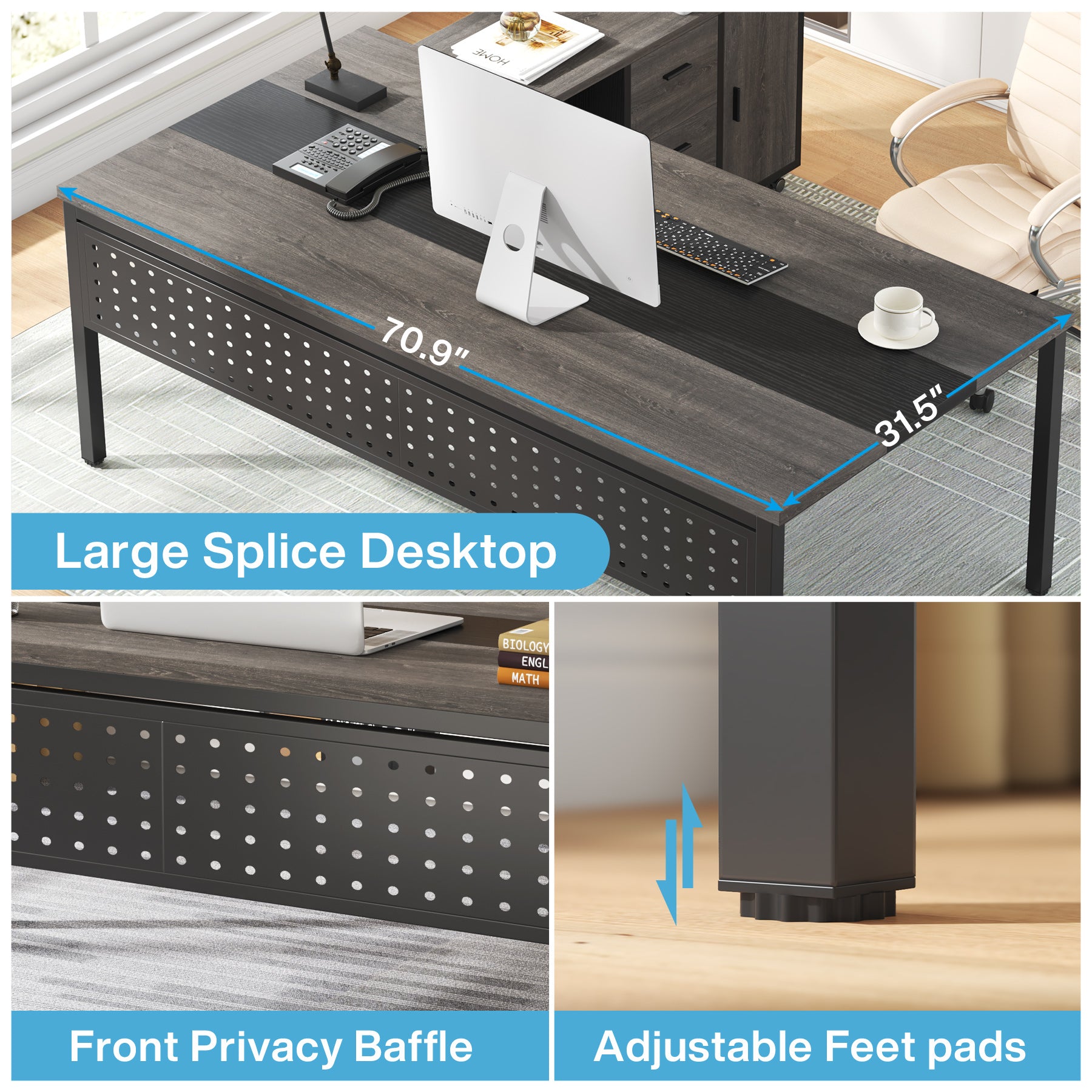 Industrial L-Shaped Desk, 71