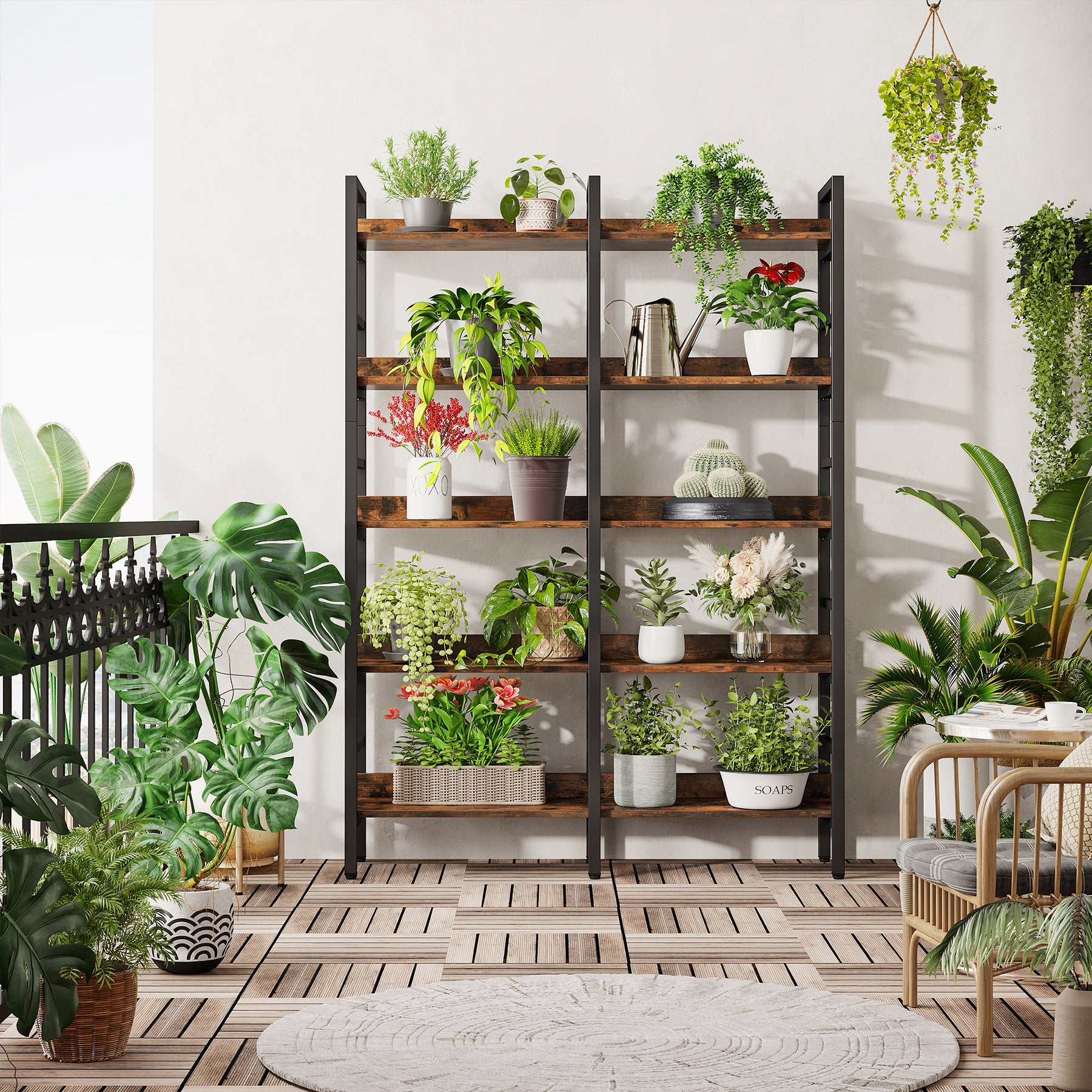 5-Tier Bookshelf, Double Wide Bookcase Storage Shelves Unit