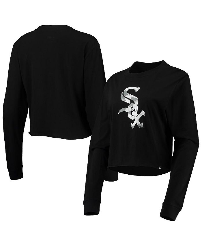 Women's Black Chicago White Sox Baby Jersey Cropped Long Sleeve T-shirt