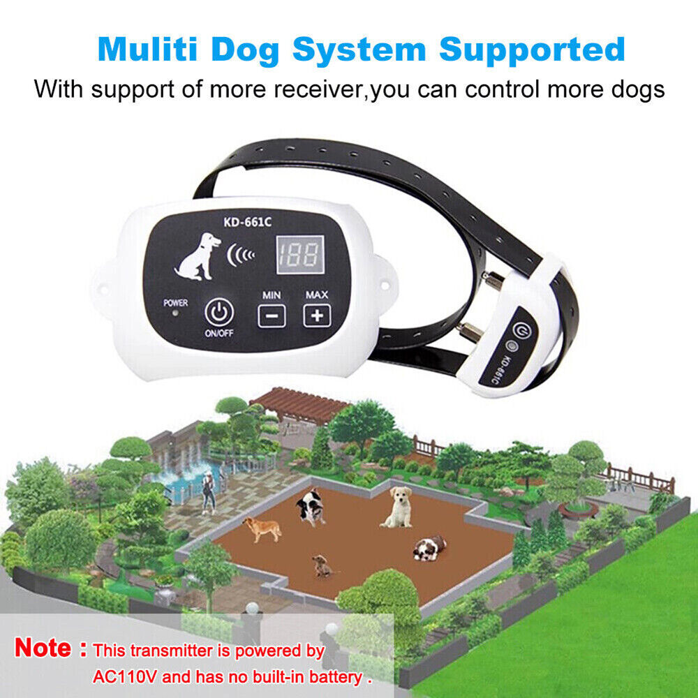 KingFurt Pet Electric Fence Containment System Wireless Waterproof Adjustable Shock Collar Pet Trainer(1-Drag-1)