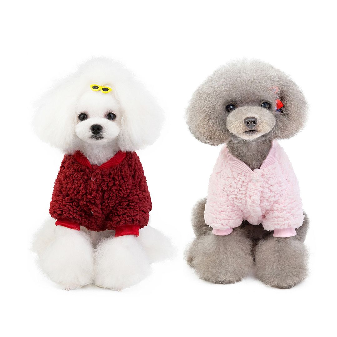 Hiheart 2-pack Pet Warm Coat Coral Fleece Vest for Small Senior Puppies and Cat Pink Red L