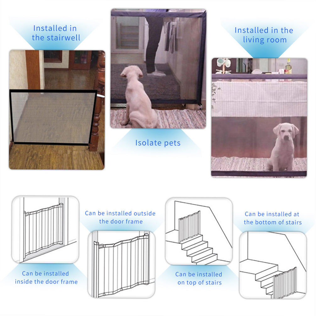 Dog Safety Gate Pet Mesh Fence Portable Folding Baby Safety Gate Install Anywhere 180*72CM