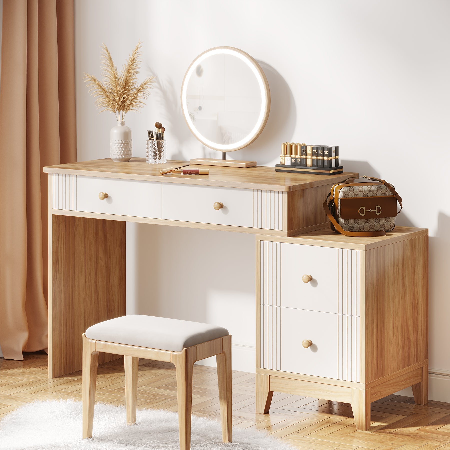 Modern Makeup Vanity Dressing Table with 4 Large Drawers(Without Mirror & Stool)