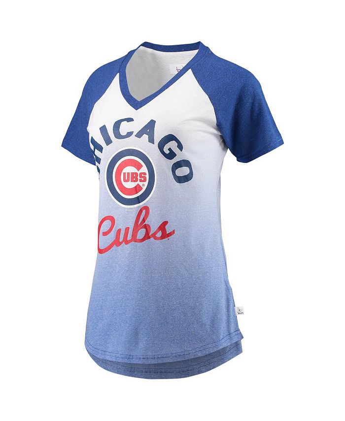 Women's Royal and White Chicago Cubs Shortstop Ombre Raglan V-Neck T-Shirt