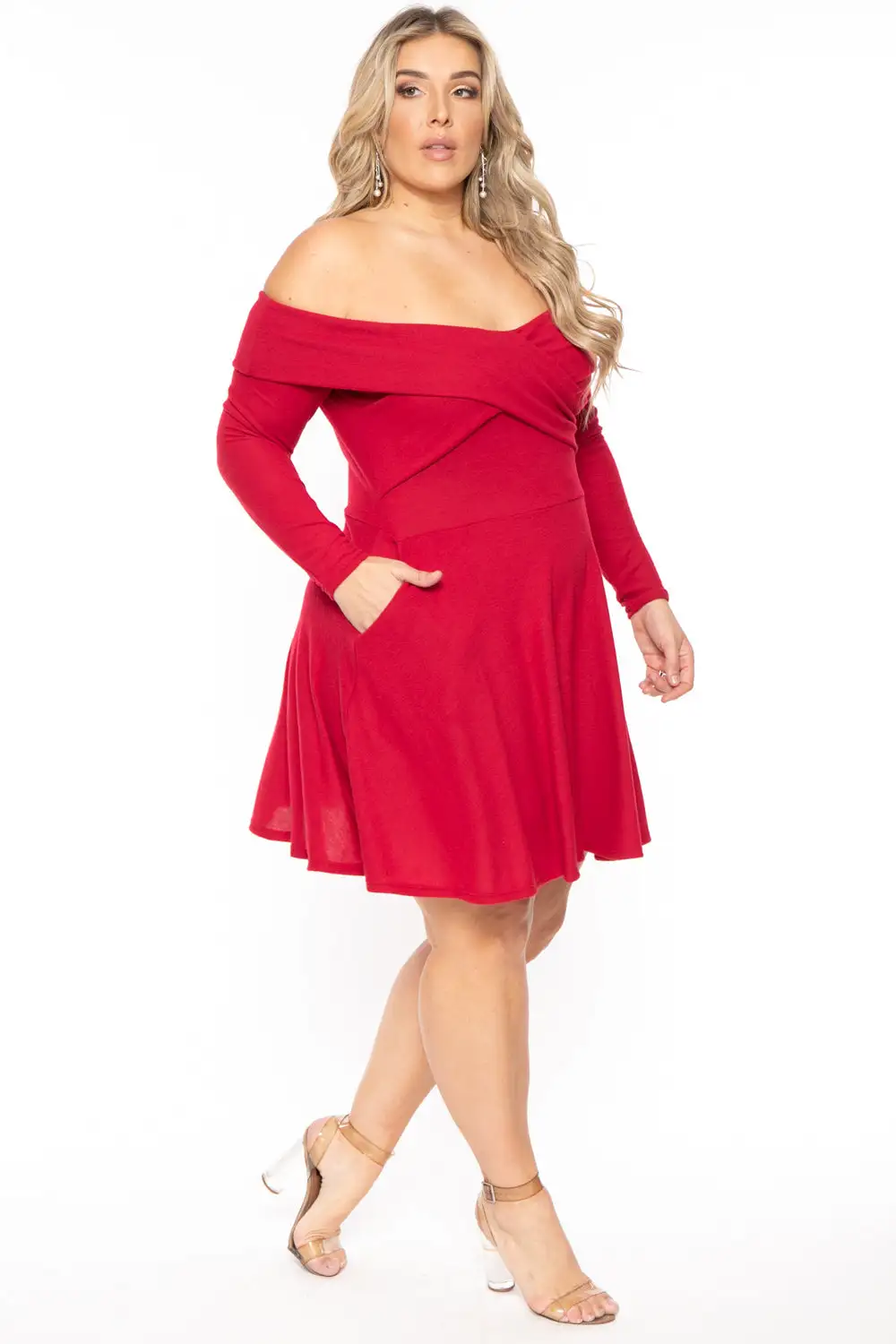 Plus Size Annabell Sweater Flare Dress - Red