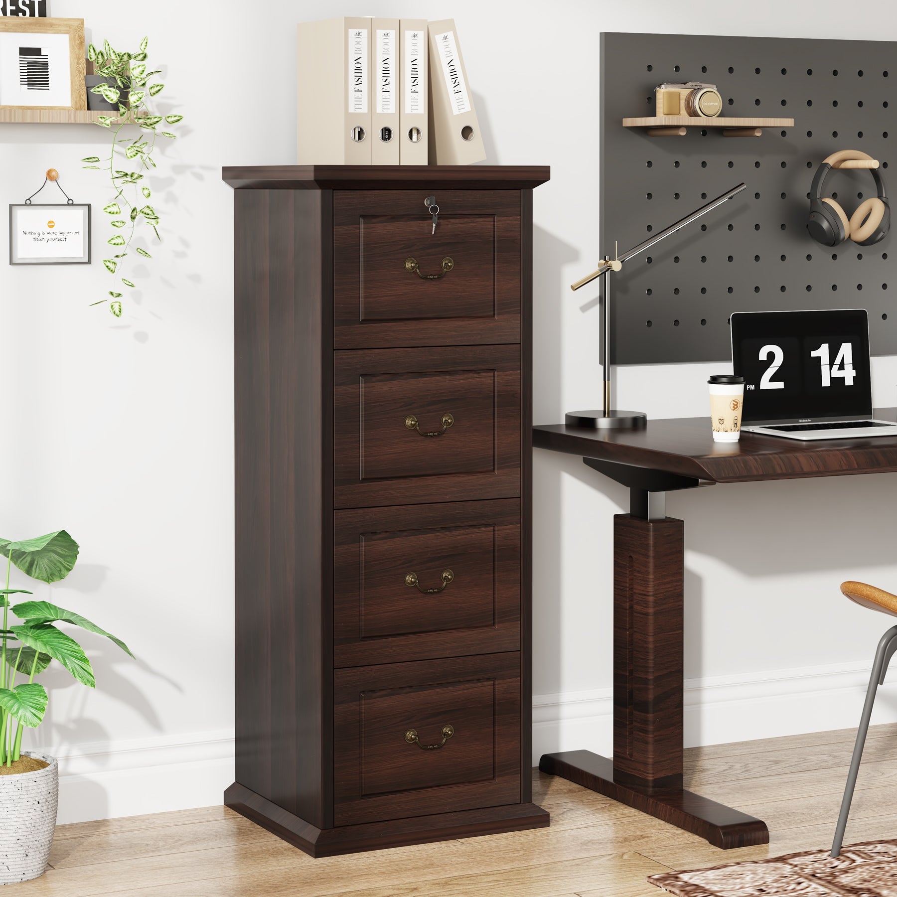 4-Drawer File Cabinet, Vertical Wood Filing Cabinet with Lock