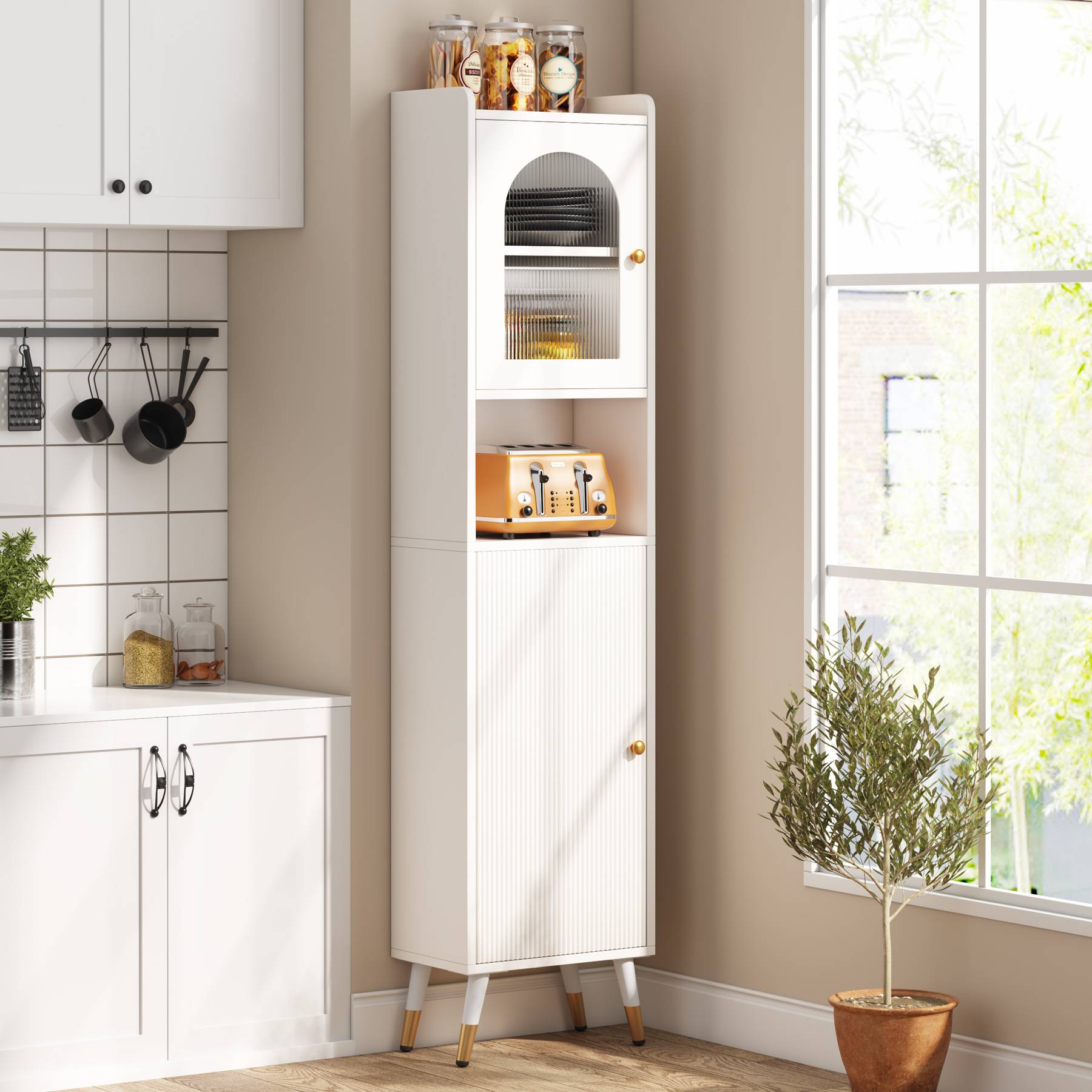 Narrow Storage Cabinet, 67’’ Bathroom Cabinet with 2 Doors and 6 Shelves