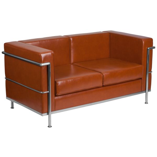 HERCULES Regal Series Contemporary Cognac LeatherSoft Loveseat with Encasing Frame