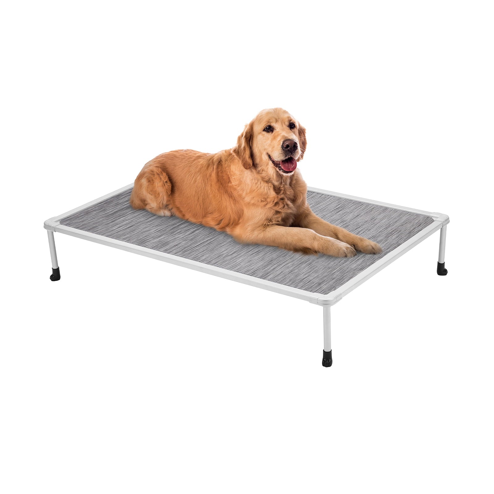 Veehoo Chewproof Dog Bed， Cooling Raised Dog Cots with Silver Metal Frame， Large， Black Silver