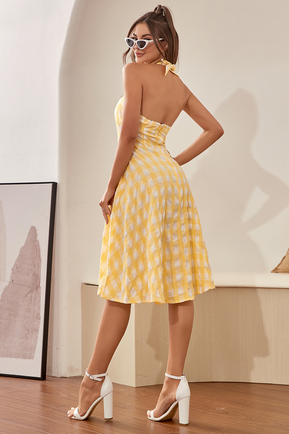 Yellow Plaid 1950s Pin Up Vintage Dress