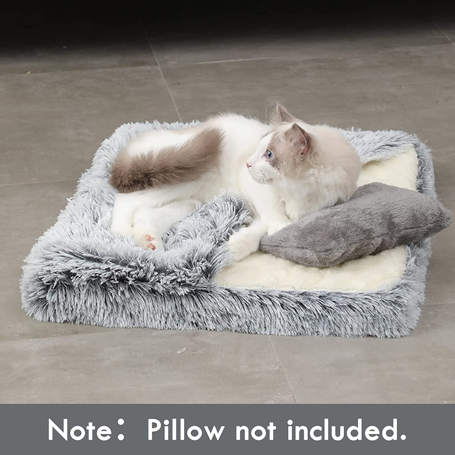 Cat Bed with Blanket Attached，33.5*27.6’’ Small Pet Dog Bed，Cozy Cuddler Mat for Puppy Cat with Washable Cover (Gray-White)