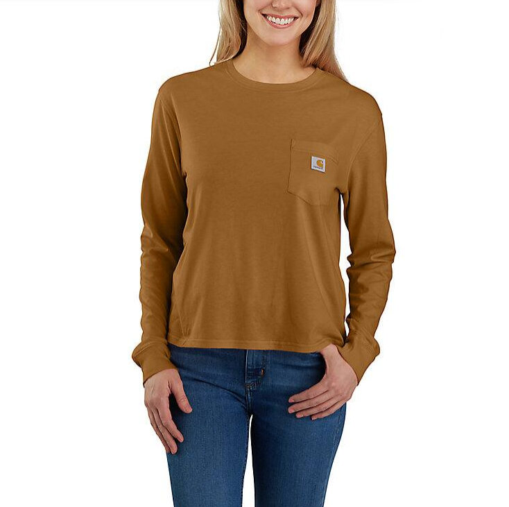 Carhartt Women's Loose Fit Lightweight Crewneck Chest Pocket Long Sleeve T-Shirt