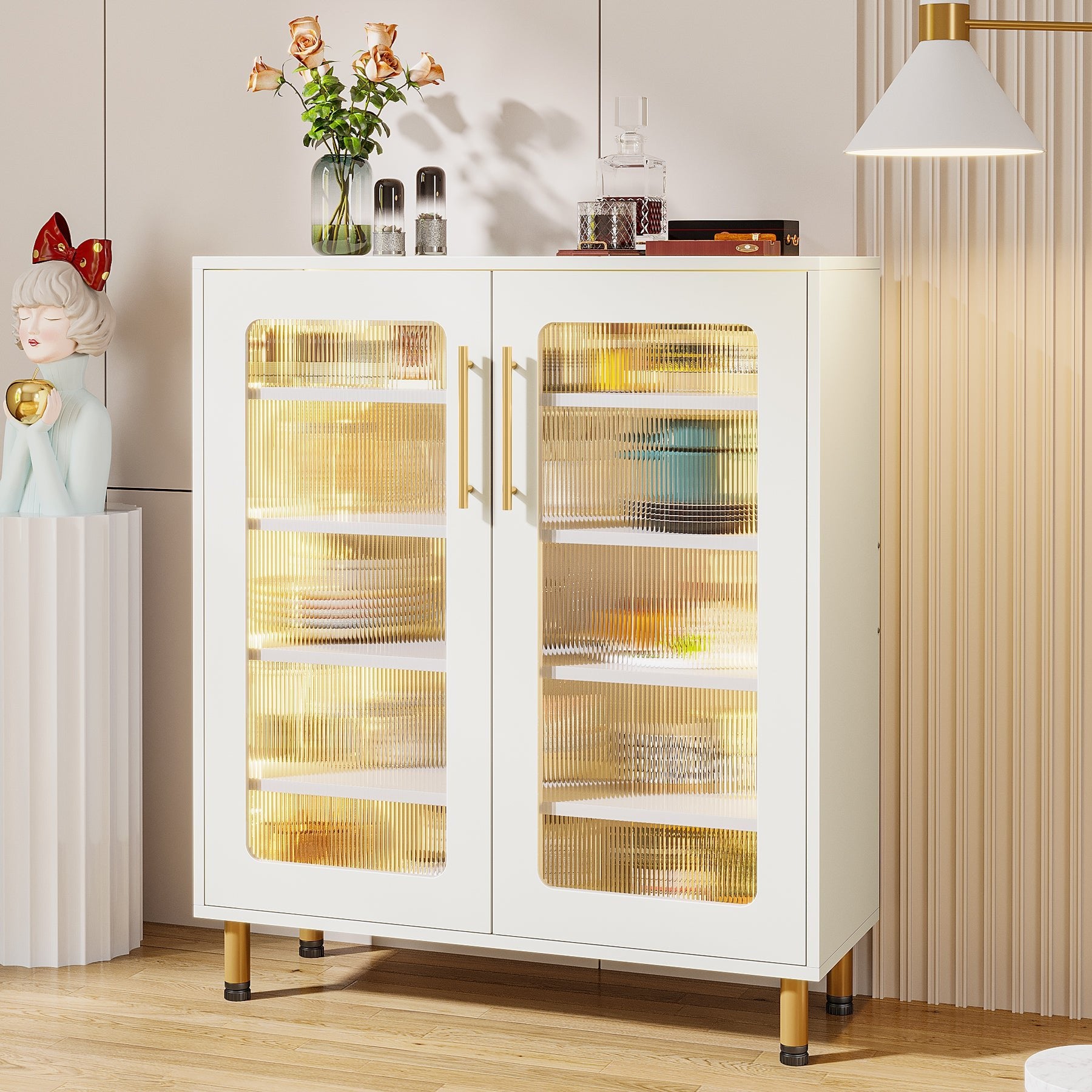 Modern Sideboard Buffet Storage Cabinet with LED Light & Acrylic Doors