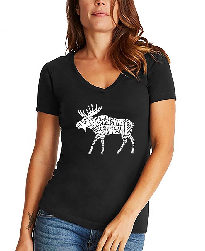Women's Moose Word Art V-Neck T-shirt