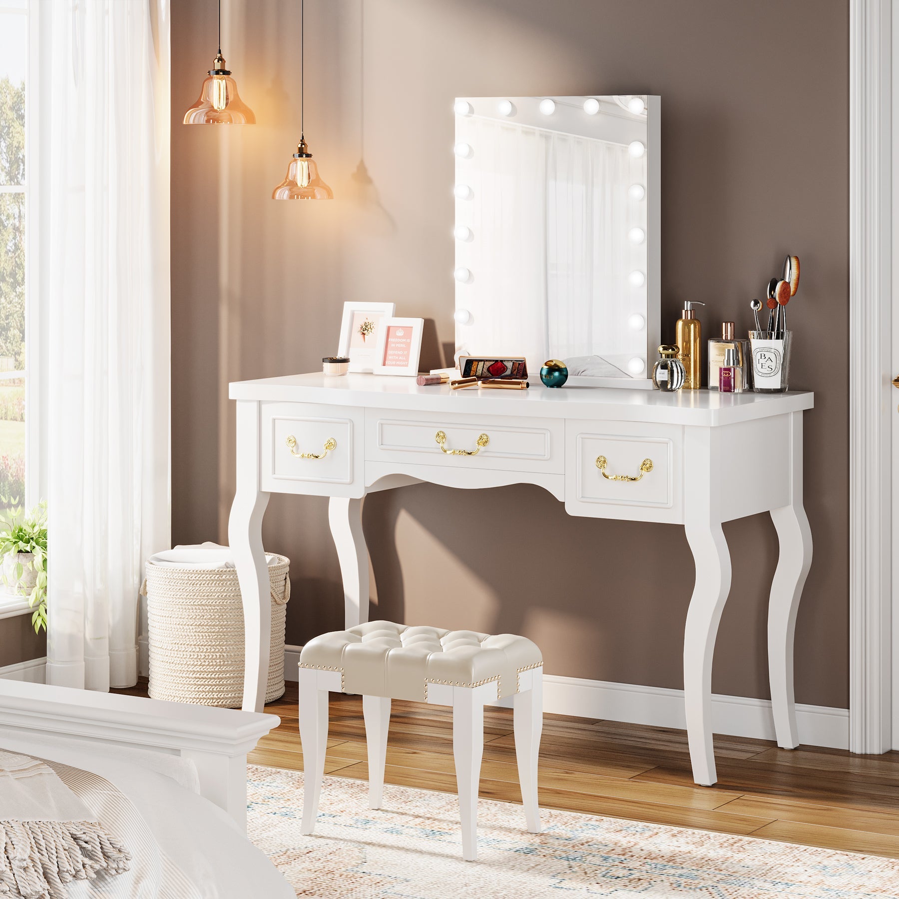 Modern Makeup Vanity Dressing Table with 3 Drawers (Without Stool and Mirror)