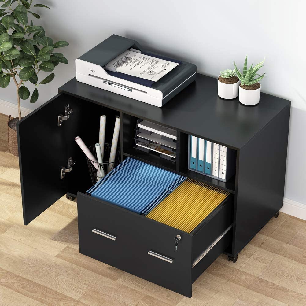 Mobile File Cabinet, Modern Filing Cabinet with Lock and Drawer