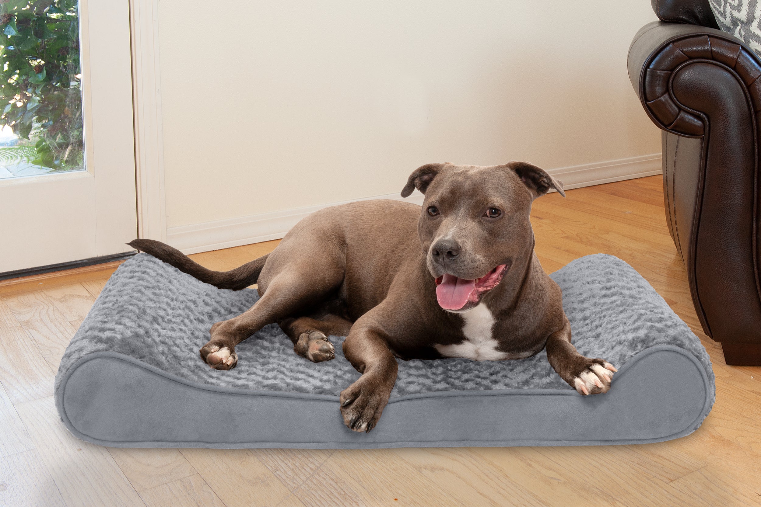 FurHaven Pet Dog Bed | Cooling Gel Memory Foam Orthopedic Ultra Plush Luxe Lounger Pet Bed for Dogs and Cats， Gray， Large