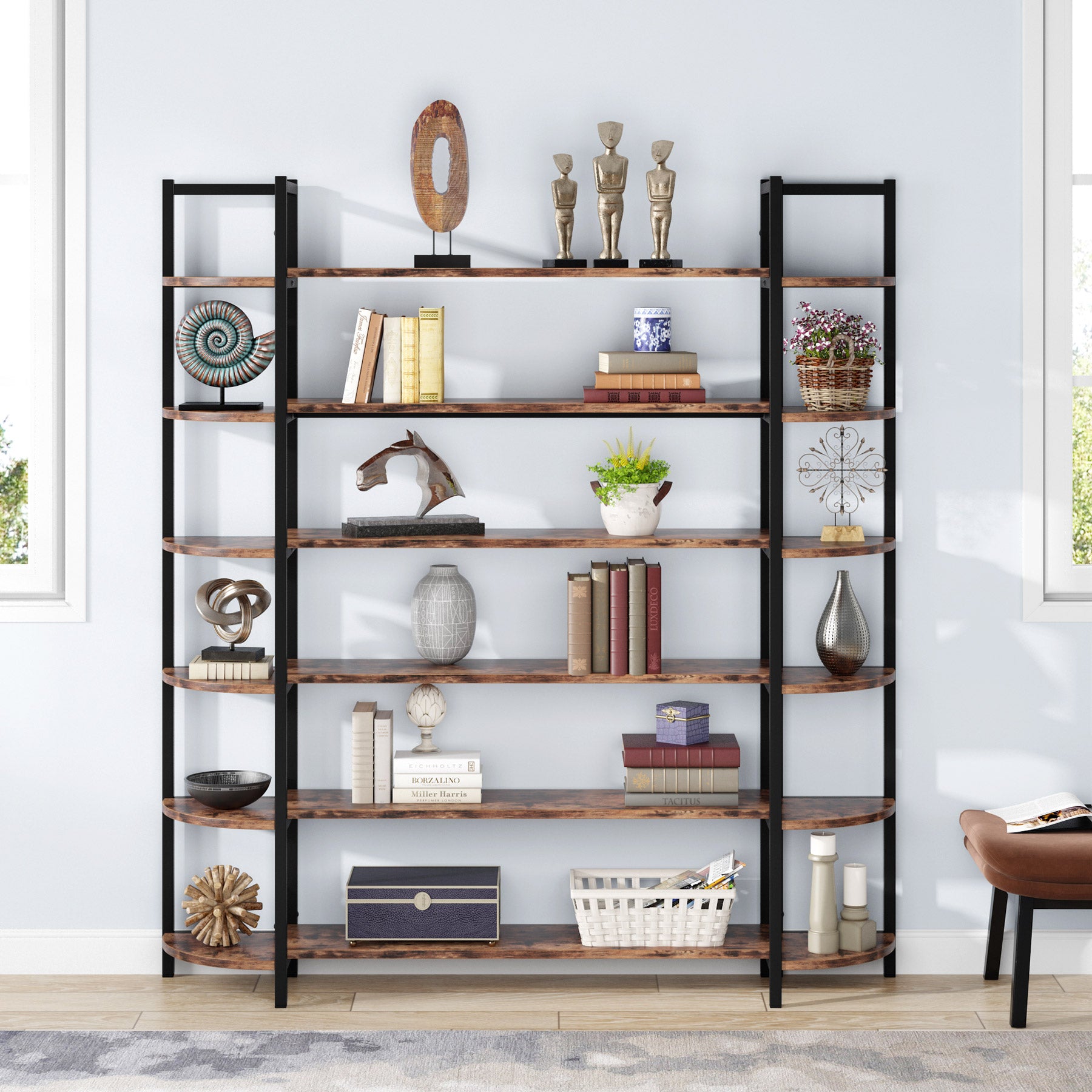 Triple Wide 6-Shelf Bookshelf, 6-Tier Large Etagere Bookcase