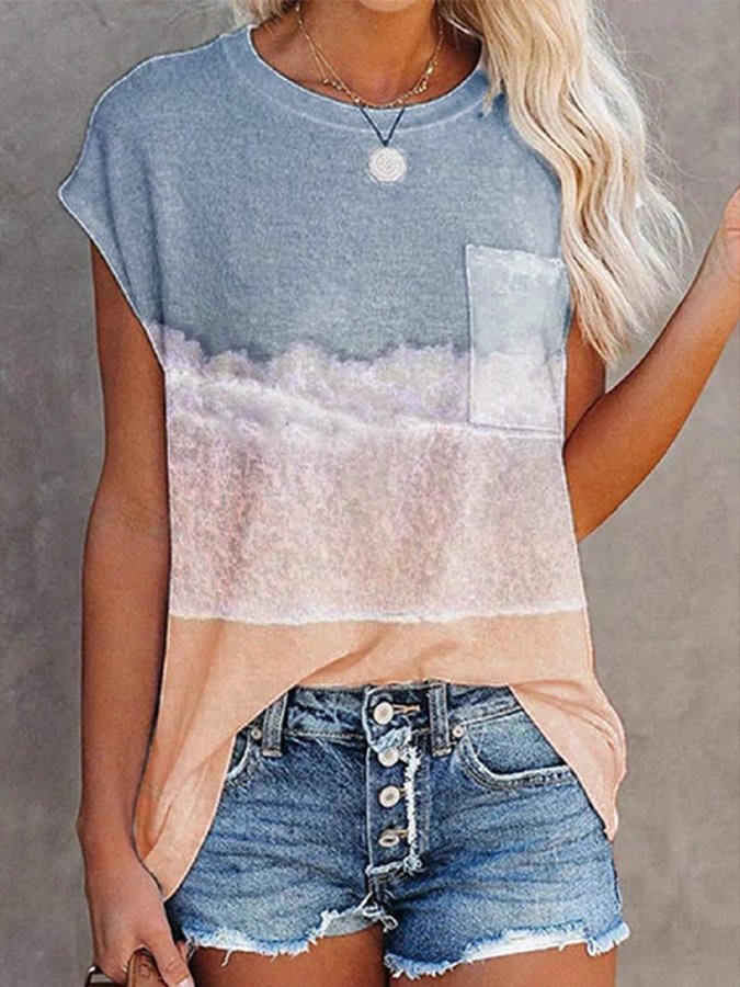 Women's Contrasting Gradient Ocean Print Casual T-Shirt