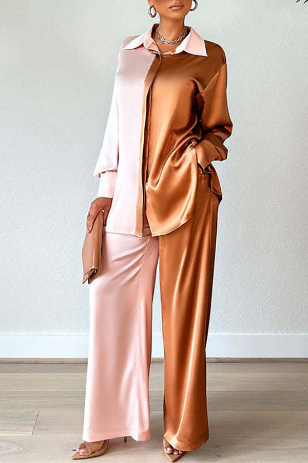 Fashion Loose Home Outer Wear Color-blocking Two-piece Set
