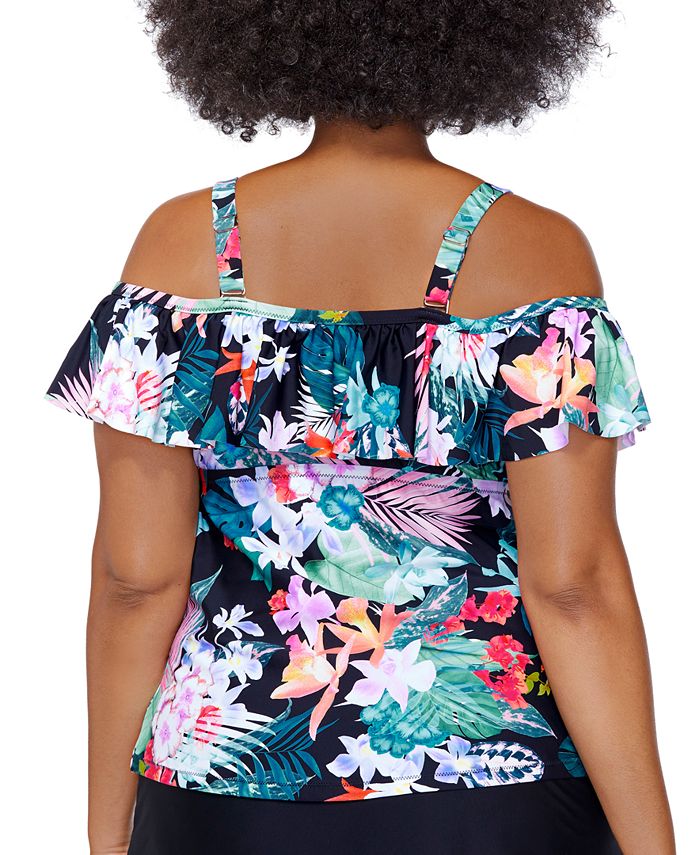 Trendy Plus Size Tortuga Flounce Tankini Top and Bottoms